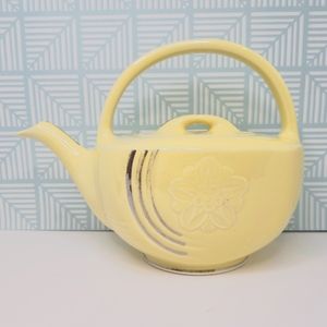 1930s Vintage HALL "Basket" 6 Cup Teapot 0512P - Yellow & Gold -Novelty Art Deco